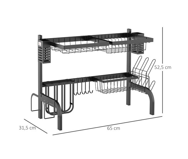 Escurridor de Platos Acero HOMCOM, hogar - cocina Negro