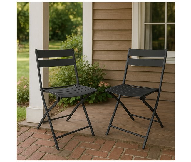 Acomoda Textil – Silla Plegable de Acero. (Pack 4 Unidades) Negro