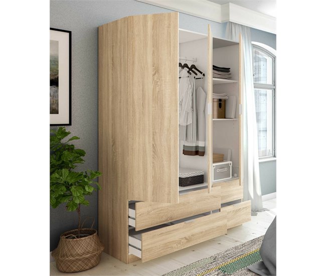 Armario 3 puertas efecto madera Roble