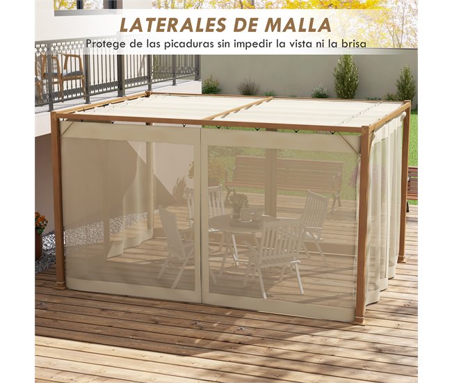 Pérgola de Jardín Aluminio, Poliéster Outsunny Marron