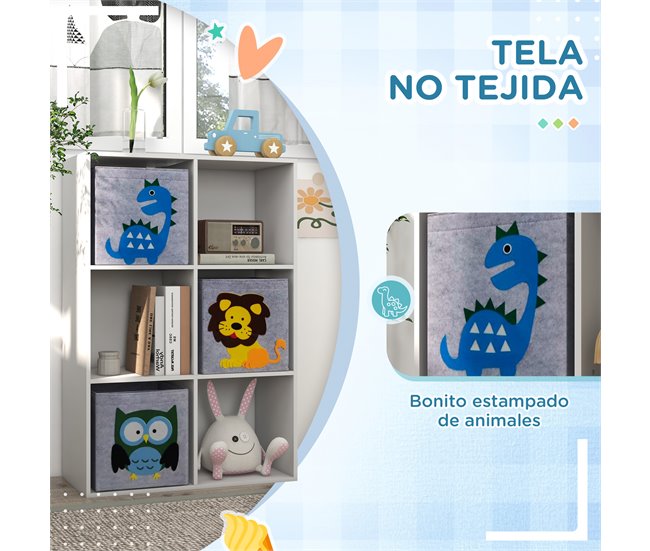 Estantería Juguetes Infantil MDF, Melamina, Tela no Tejida Blanco/ Gris
