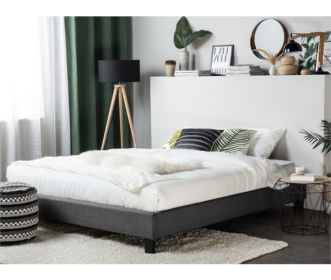 Beliani Cama con somier Poliéster ROANNE Gris