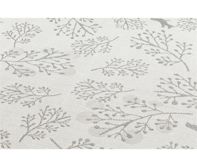 Alfombra de cuerda sisal FLAT Hojas Pájaros 140x200 Blanco/ Gris
