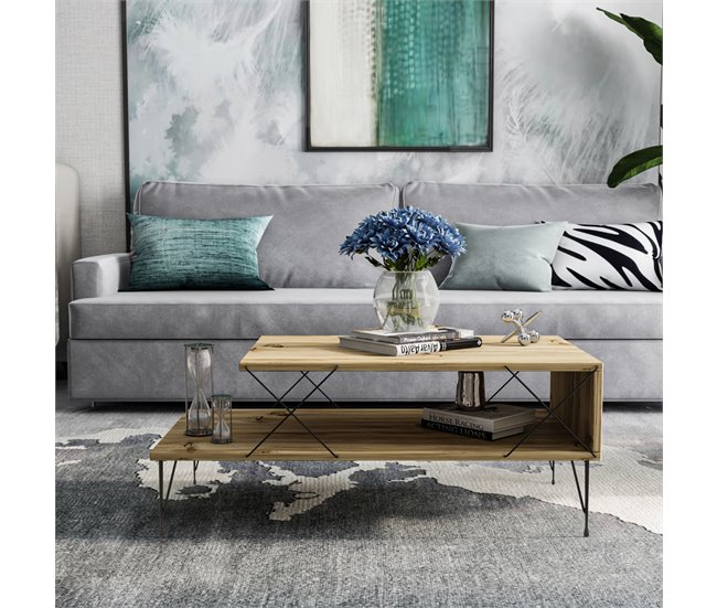 Mesa de centro Asker con estante metal aglomerado [en.casa] 50x100 Marron