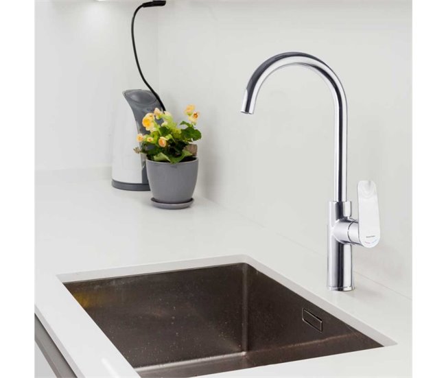 Grifo de Fregadero de Cocina Monomando con Caño Alto Cromo