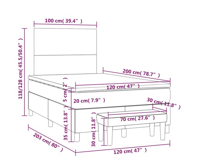 Cama box spring 120x200 Rosa