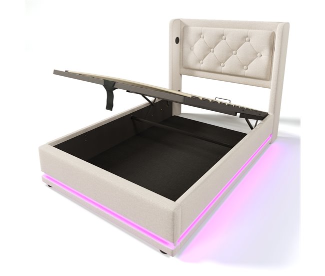 Cama individual de algodón con almacenaje 100x210 Beige