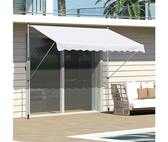Toldo Manual Retráctil Metal, Aluminio, Poliéster Outsunny 300x150 Blanco