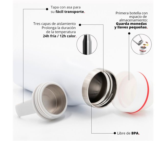 Botella Cloen Triple Capa, 500ml, Acero Inoxidable, Cloen Bottle Blanco