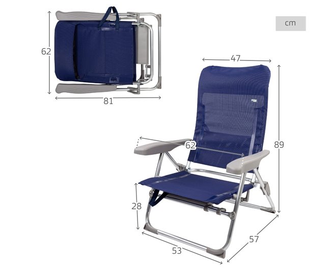 Aktive Pack 2 sillas playa multiposición plegado Slim c/mesa Azul