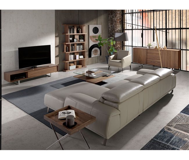 ANGEL CERDA Mueble TV nogal y acero cromado Nogal