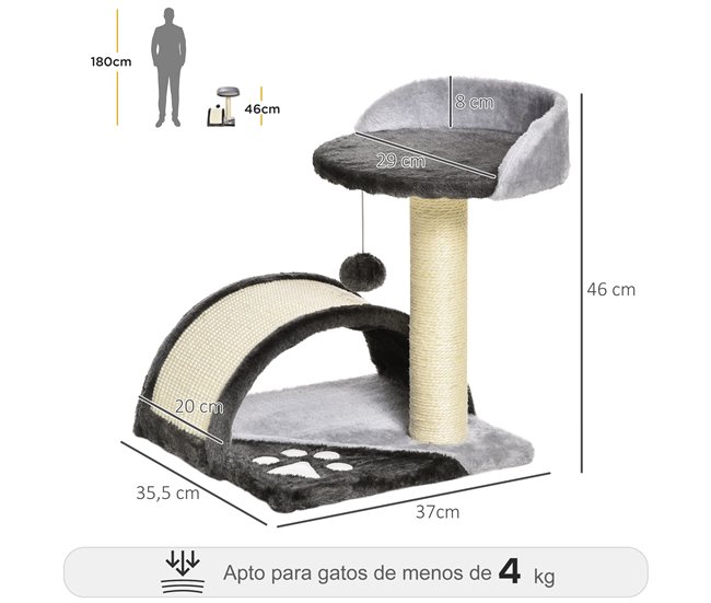 Árbol para Gatos Aglomerado de Madera, Sisal y Felpa PawHut Gris