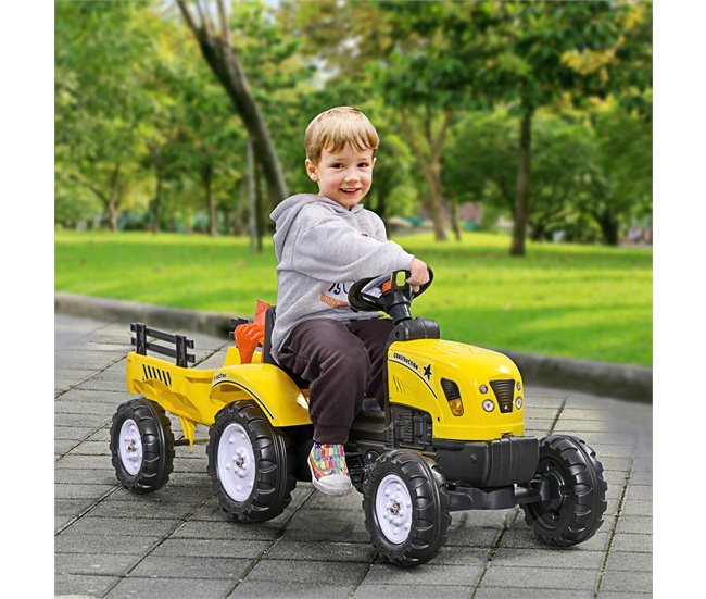 Tractor Pedal con Remolque Hierro, plástico HOMCOM Amarillo