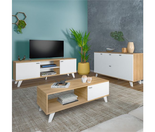 Mesa de Centro Rectangular - Modelo QUIATUR Natural/ Blanco