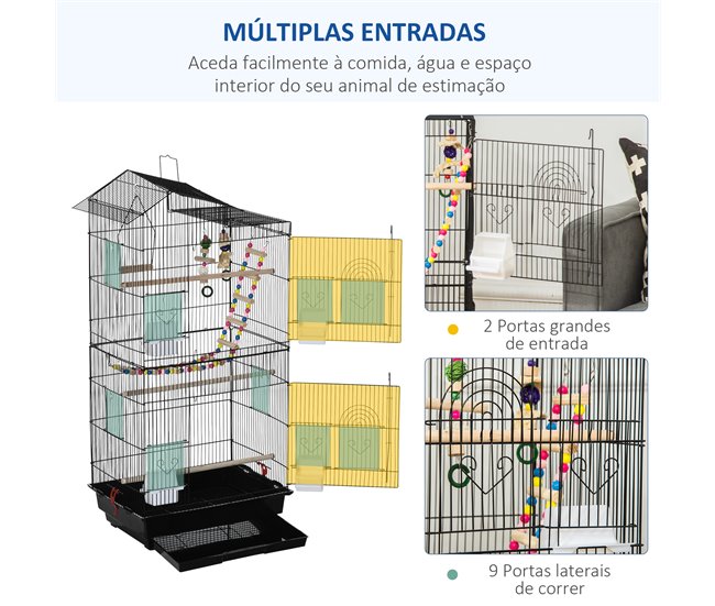 Jaula para Pájaros Acero, PP, Madera Mixta PawHut Negro