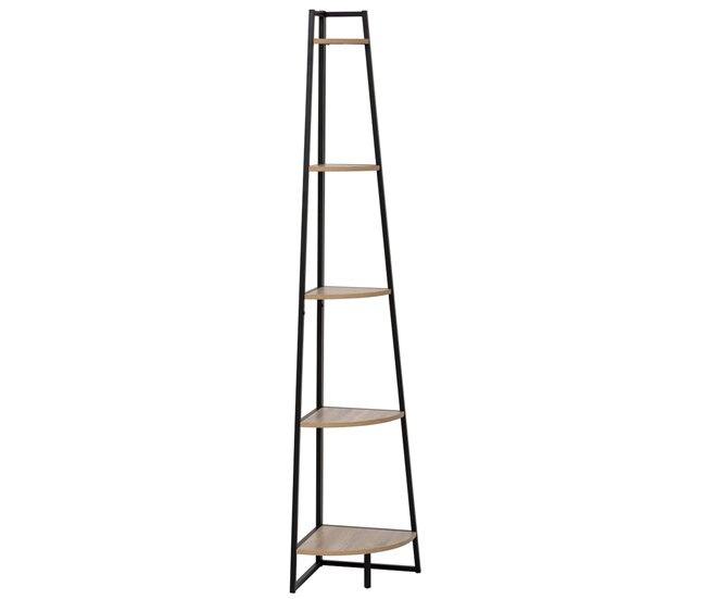 Estantería Esquinera Aliaj 5 Estantes Metal Industrial Negro/ Madera