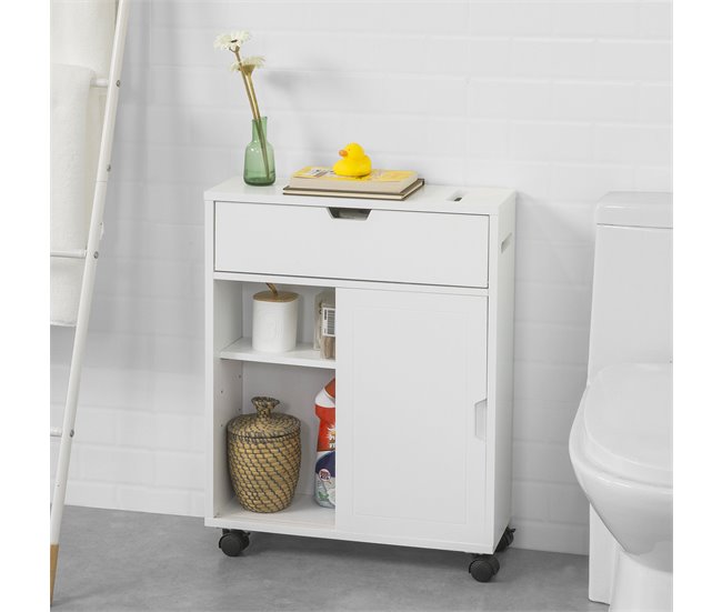 Armario Auxiliar Baño con 2 Puertas y 1 cajón BZR31-W SoBuy Blanco