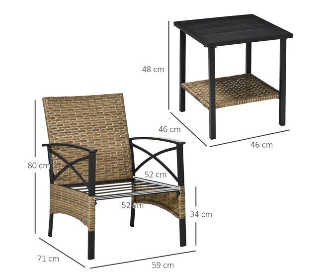 Muebles de Ratán Ratán PE, Poliéster, Acero Outsunny Crudo