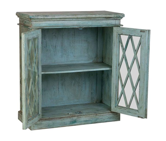 Aparador de madera y cristal con 2 puertas Azul
