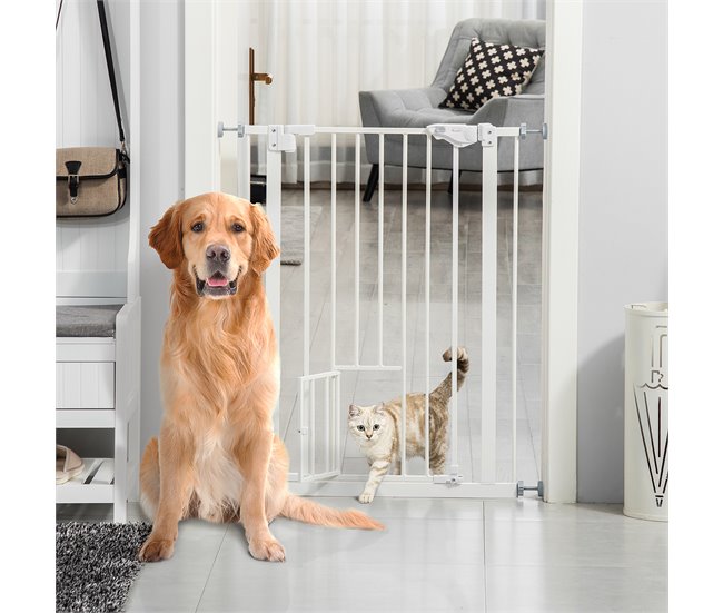 Barrera de Seguridad de Perros Acero y Plástico PawHut Blanco