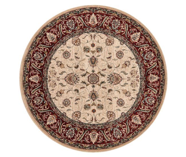 Alfombra de lana OMEGA circulo ARIES flores 200x200 Crema