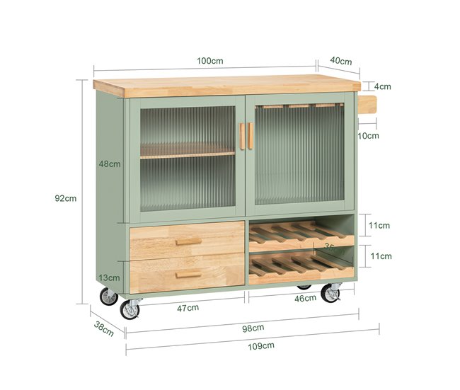 Carrito de Cocina con 2 cajones y 2 Puertas FKW114-GR SoBuy 109 Verde
