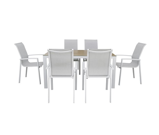 Set de jardín con mesa y 6 sillas ANZIO color gris Blanco