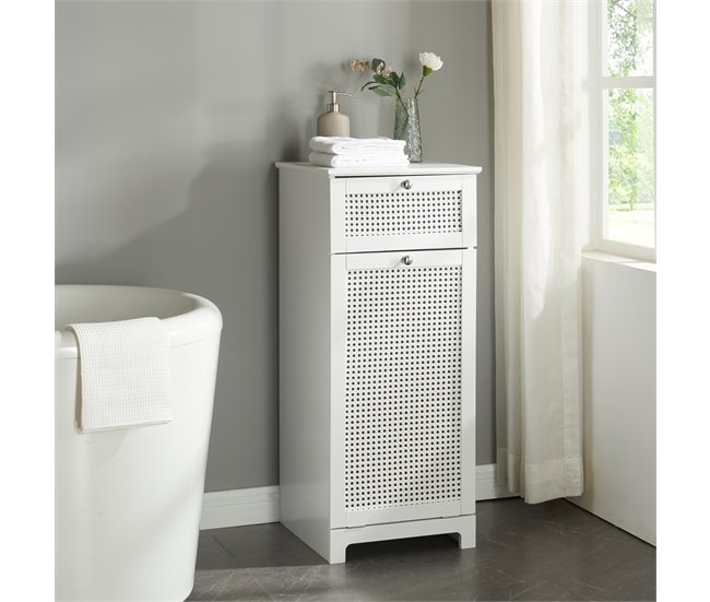 Mueble para ropa sucia Karlsøy con cesto extraíble MDF Blanco