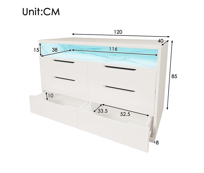 Cómoda de panel de partículas con 6 cajónes y 1 hueco Blanco