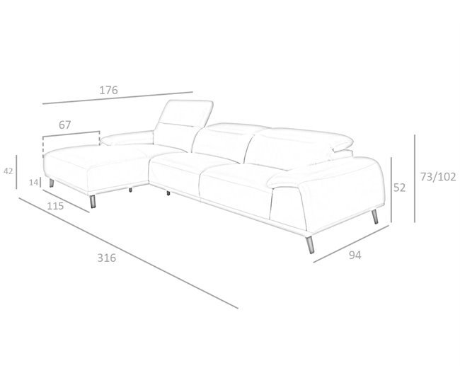 ANGEL CERDA Sofá chaise longue piel vacuno izquierda Gris