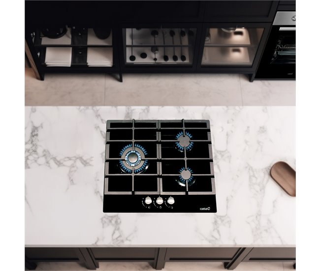 Placa cristal gas CATA LCI 6021BK 3 zonas 59cm negro Negro