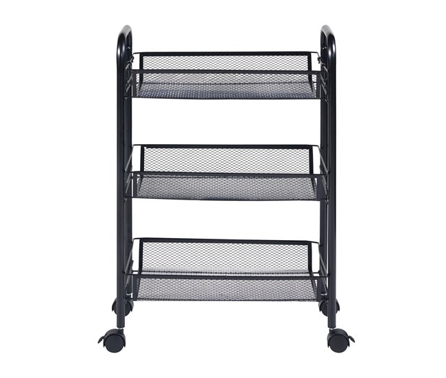 [en.casa] Carrito de cocina Tromsø con 3 cestas acero Negro