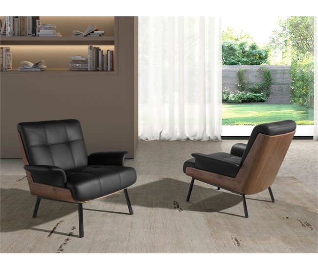 ANGEL CERDA Sillón polipiel negro Negro/ Madera