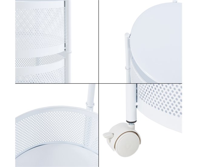 [en.casa] Carrito de cocina Steigen con 3 cestas redondas acero 33 Blanco