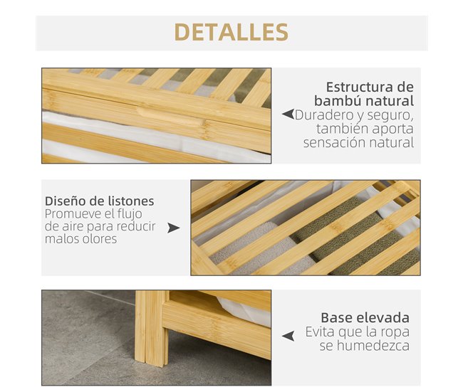 Cesto para Ropa Bambú, Poliéster con algodón HOMCOM, hogar - baño Marron