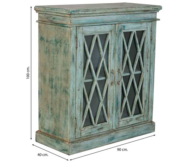 Aparador de madera y cristal con 2 puertas Azul