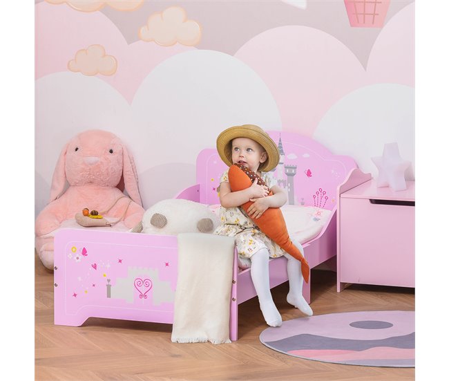 Cama Infantil MDF, Madera de Álamo HOMCOM Rosa