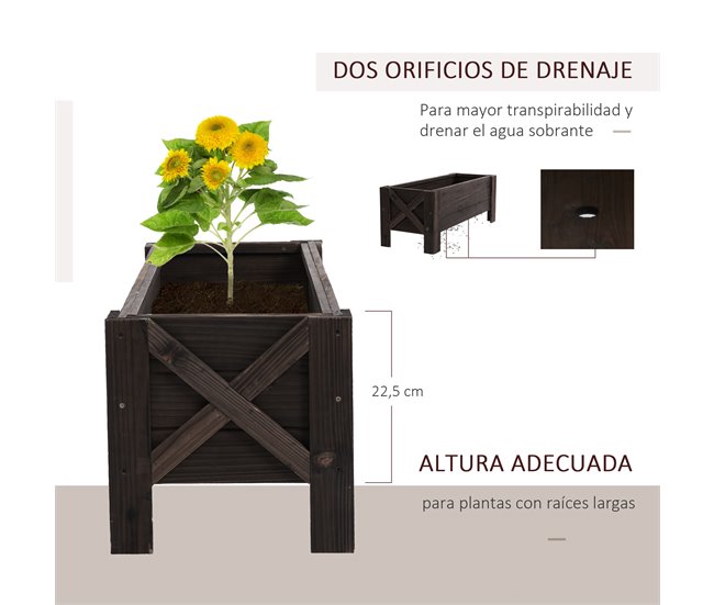 Huerto Urbano Rectangular Madera de Abeto Outsunny Marron