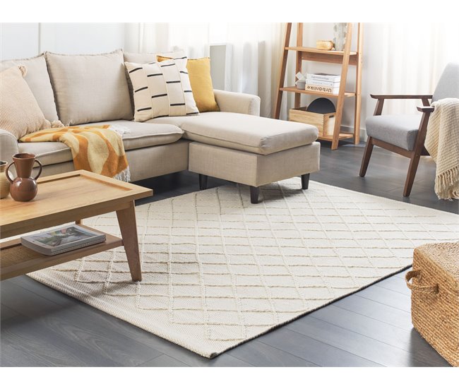 Beliani Alfombra de pelo corto ELLEK 140x200 Blanco/ Beige
