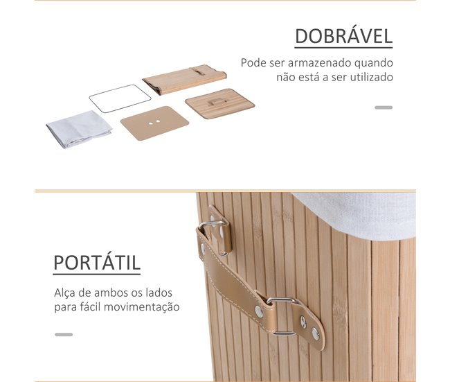 Cesto para Ropa Sucia Bambú, PU, bolsa de lona HOMCOM Beige