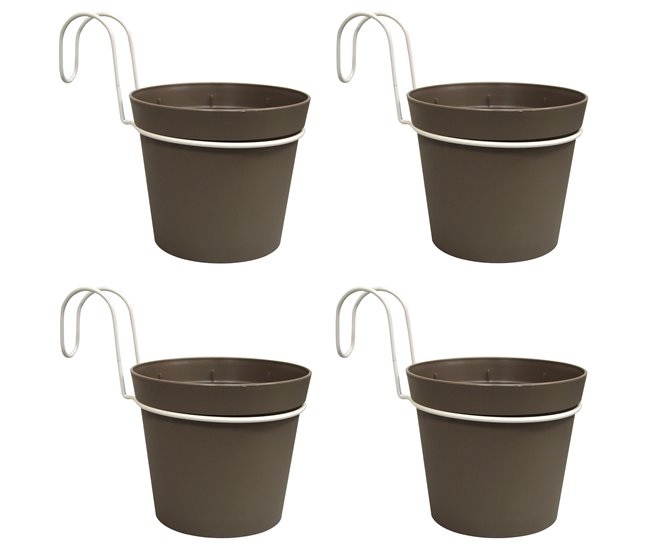 4 Macetas cilíndricas Ø 14 cm con ganchos Gris