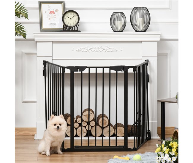 Barrera de Seguridad Metal y Plástico PawHut Negro