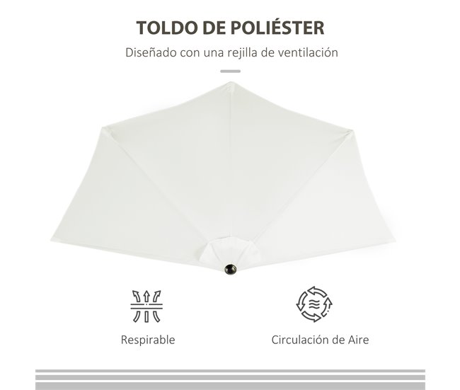 Sombrilla de Jardín Metal, Poliéster Outsunny 269x138 Crudo