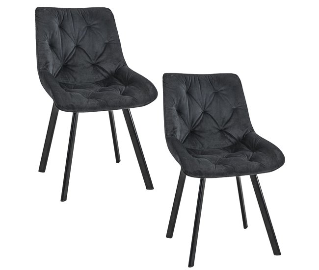 2x Silla tapizada capitoné de terciopelo SJ.33 Negro
