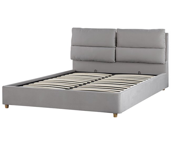 Beliani Cama con somier Terciopelo BATILLY 174x224 Gris