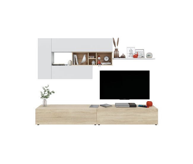 Compacto tv 260cm blanco y roble MANHATTAN Blanco/ Madera