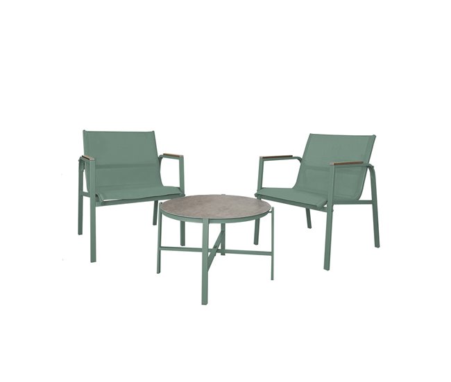 Acomoda Textil – Conjunto Jardín de 2 Sillones + Mesa Verde