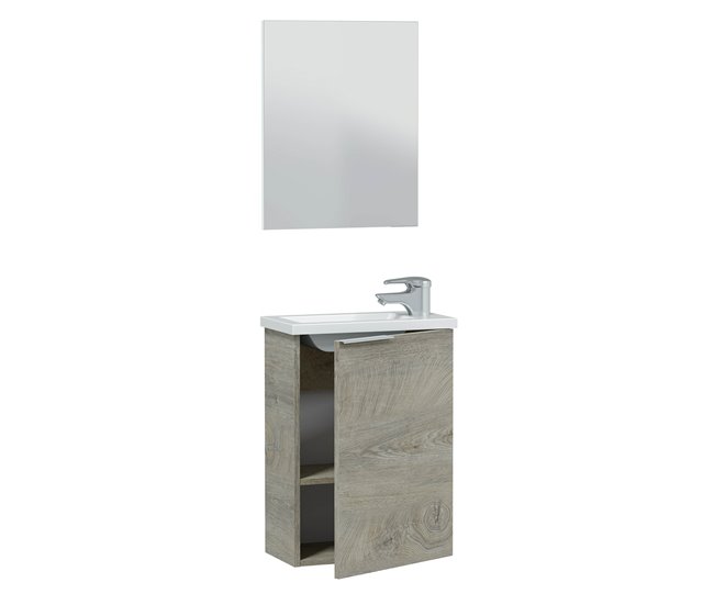 Mueble baño Elsa 1 puerta, espejo y lavabo, Alaska Madera