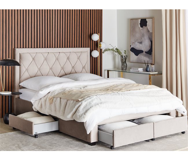 Beliani Cama con cajones Terciopelo LIEVIN 165x217 Azul Marino