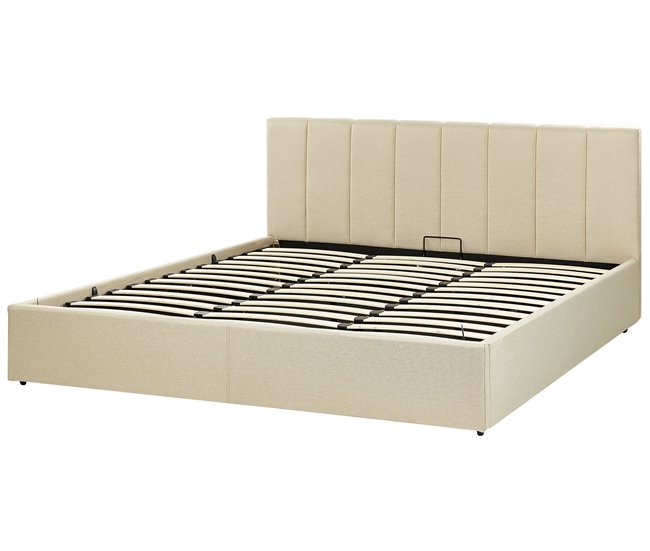 Beliani Cama con almacenaje Poliéster DREUX 191x214 Beige